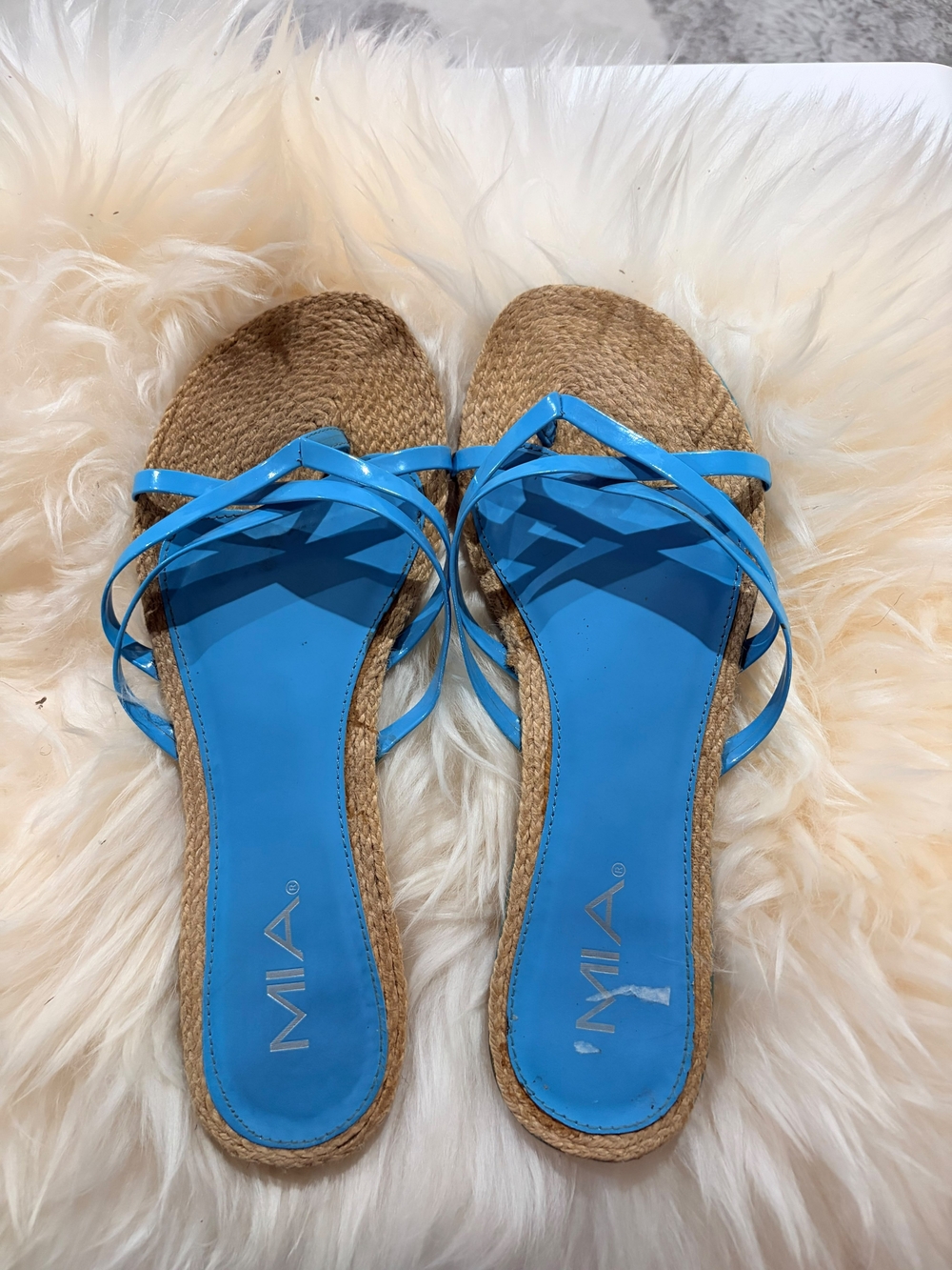 MIA Turquoise Strappy Woven Slide Sandals